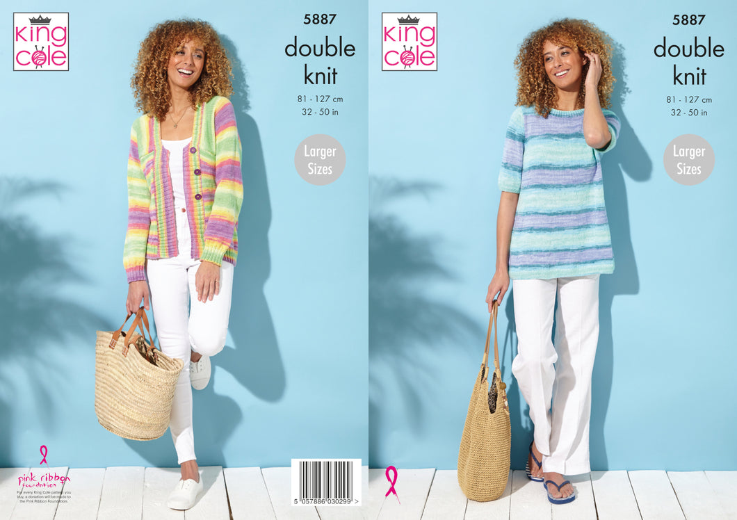 King Cole Double Knit Knitting Pattern - Ladies Jacket & Top (5887)