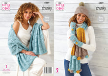 Load image into Gallery viewer, King Cole Chunky Knitting Pattern - Ladies Easy Lace Accessories (5889)