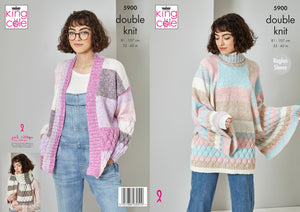 King Cole Double Knit Knitting Pattern - Ladies Cardigan Sweater & Scarf (5900)