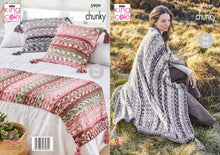 Load image into Gallery viewer, King Cole Chunky Knitting Pattern - Blanket Bed Runner &amp; Cushion Cover (5909)