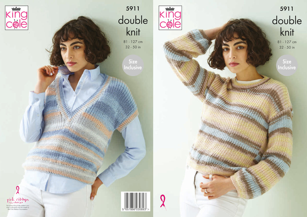 King Cole Double Knit Knitting Pattern - Ladies Top & Sweater (5911)