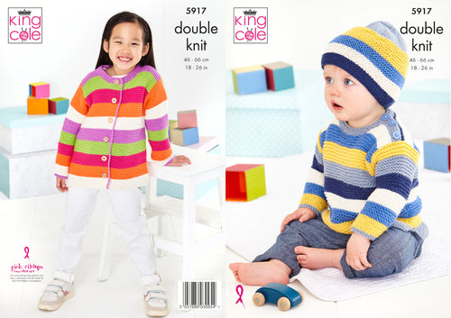 King Cole DK Knitting Pattern - Baby & Child Sweater Cardigan & Hat (5917)