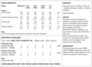 King Cole DK Knitting Pattern - Baby Coats & Hat (5925)