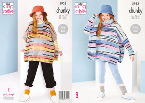 King Cole Chunky Knitting Pattern - Childrens Ponchos (5933)
