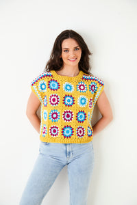 King Cole Double Knit Crochet Pattern - Ladies Flower Panel Jumper & Top (5944)