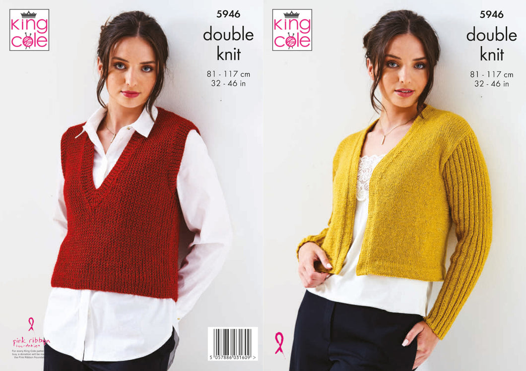 King Cole DK Knitting Pattern - Ladies Jacket & Top (5946)