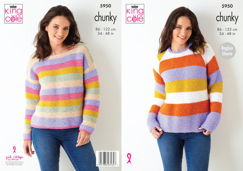 King Cole Chunky Knitting Pattern - Ladies Sweaters (5950)