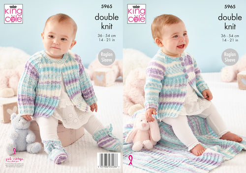 King Cole DK Knitting Pattern  Baby Matinee Coat Cardigan & Blanket (5965)