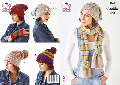 King Cole Double Knit Knitting Pattern - Ladies Apparel Accessories (5968)