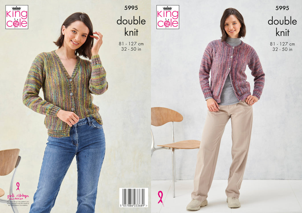 King Cole DK Knitting Pattern - Ladies Cardigans (5995)