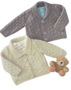 Baby Double Knitting Pattern - UKHKA 59 Collared Cardigans