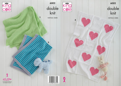 King Cole Double Knitting Pattern – Baby Blankets (6002)
