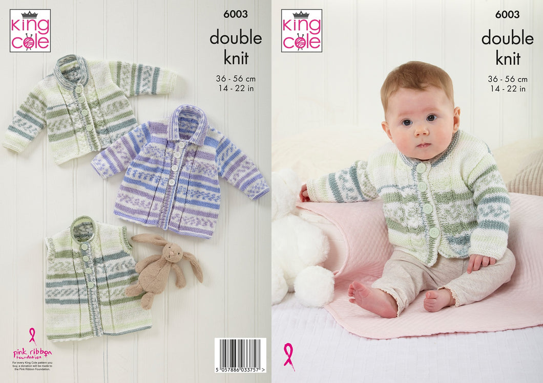 King Cole Double Knitting Pattern 6003 - Baby Jacket, Cardigan & Waistcoat