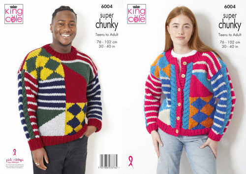 King Cole Super Chunky Knitting Pattern – Unisex Sweater & Cardigan (6004)