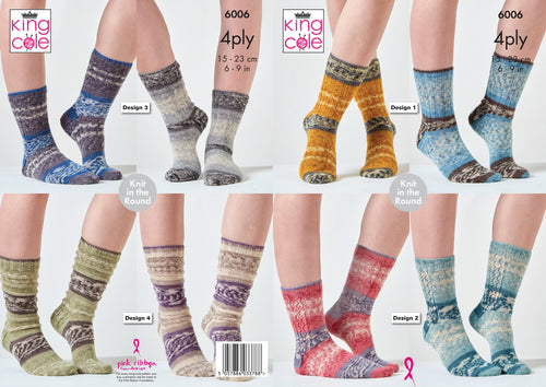King Cole Norse 4ply Knitting Pattern Female Socks - 4 Designs (6006)