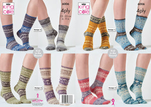 King Cole Norse 4ply Knitting Pattern Female Socks - 4 Designs (6006)