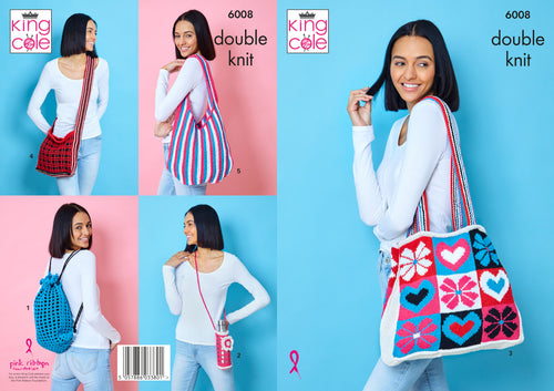 King Cole Double Knit Knitting Pattern - Ladies Bags (6008)