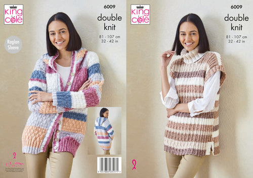 King Cole Double Knit Knitting Pattern - Ladies Hoodie & Pullover (6009)