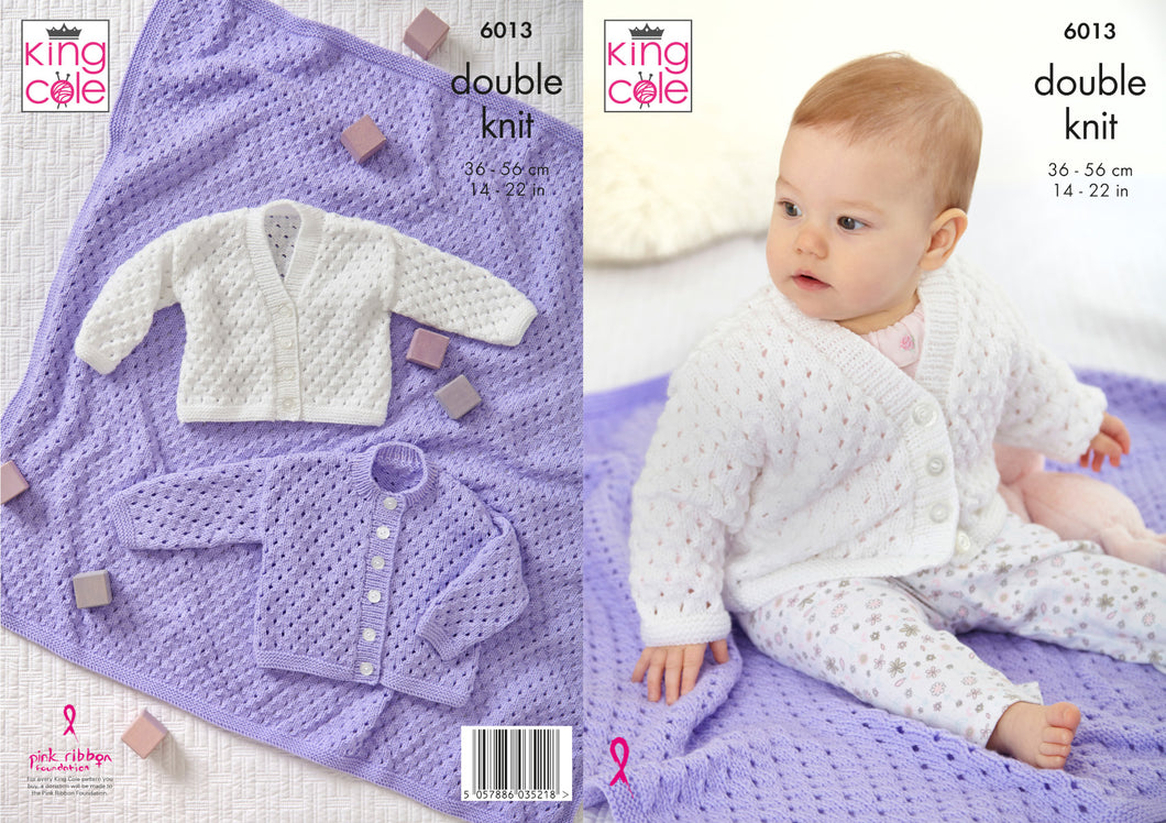King Cole DK Knitting Pattern - Baby Cardigans & Blanket (6013)