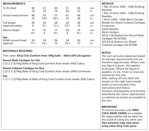 King Cole Aran Knitting Pattern - Baby Cardigans & Hat (6015)
