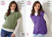 Load image into Gallery viewer, King Cole Aran Knitting Pattern - Womens Sleeveless Button Top &amp; Cable Top 6020
