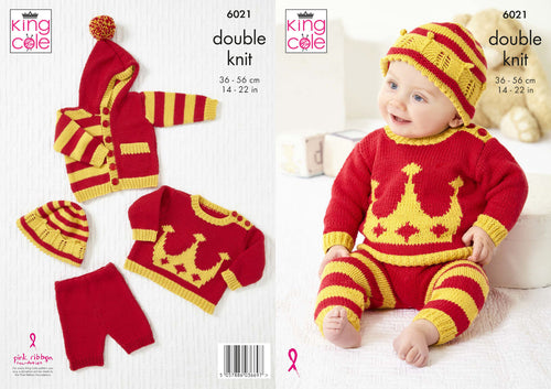 King Cole DK Knitting Pattern - Baby Coronation Themed Set (6021)
