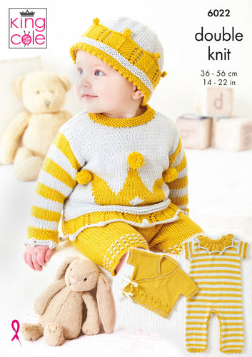 King Cole DK Knitting Pattern - Baby Coronation Themed Set (6022)