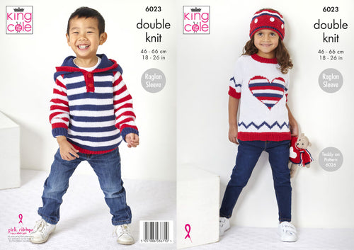 King Cole DK Knitting Pattern - Children's Sweater Hoodie & Crown (6023)