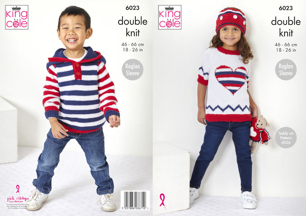 King Cole DK Knitting Pattern - Children's Sweater Hoodie & Crown (6023)
