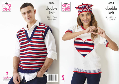 King Cole DK Knitting Pattern - Ladies & Mens Sweater Top & Crown (6024)