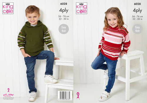King Cole 4ply Knitting Pattern - Childrens Sweater & Hoodie (6028)