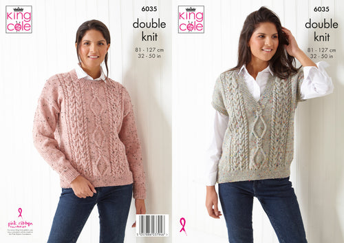 King Cole Double Knit Knitting Pattern - Ladies Slipover & Sweater (6035)