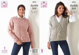 King Cole Double Knit Knitting Pattern - Ladies Slipover & Sweater (6035)