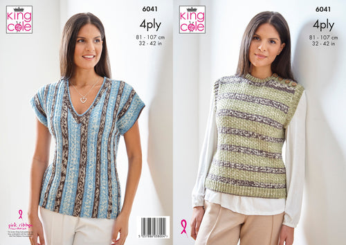 King Cole 4ply Knitting Pattern - Women's Short Sleeved Top & Pullover (6041)