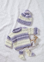 Load image into Gallery viewer, King Cole Aran Knitting Pattern - Baby Jacket Top Hat Socks &amp; Blanket (6045)