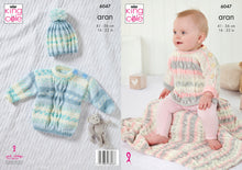 Load image into Gallery viewer, King Cole Aran Knitting Pattern - Baby Sweater Top Blanket &amp; Hat (6047)