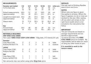 King Cole Aran Knitting Pattern - Baby Sweater Jacket & Hat (6050)