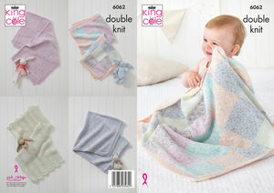 King Cole Double Knit Knitting Pattern - Baby Blankets (6062)