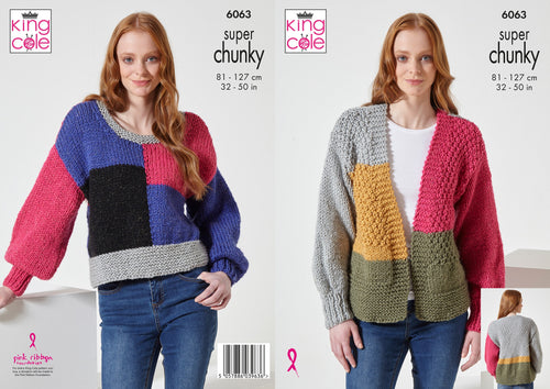 King Cole Super Chunky Knitting Pattern - Women's Cardigan & Sweater 6063