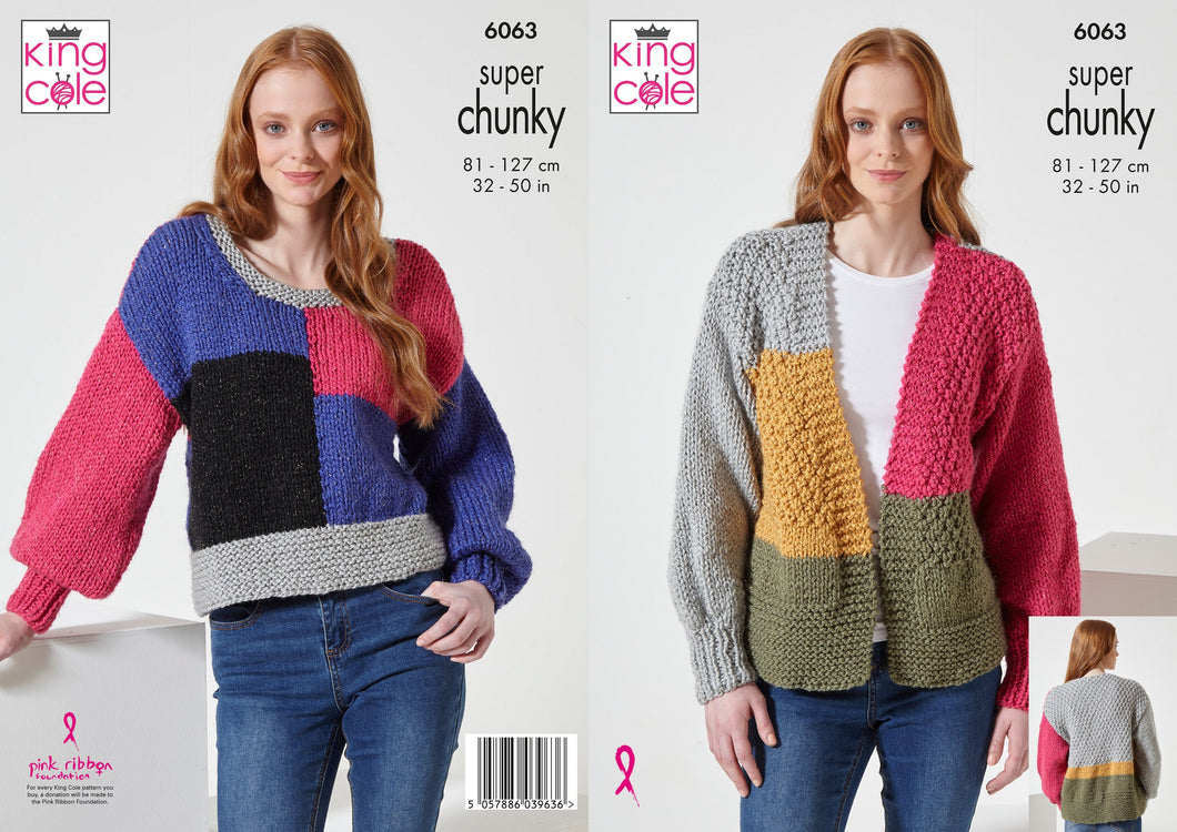 King Cole Super Chunky Knitting Pattern - Women's Cardigan & Sweater 6063