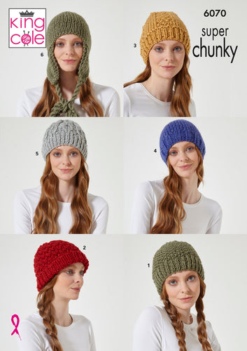 King Cole Celestial Super Chunky Knitting Pattern – Women’s Hat’s (6070)