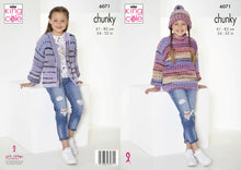 Load image into Gallery viewer, King Cole Chunky Knitting Pattern - Childrens Jumper, Cardigan &amp; Hat (6071)