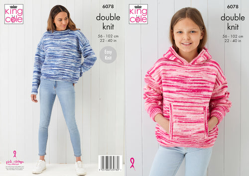 King Cole Easy Knit DK Knitting Pattern Lady's & Girl's Sweater & Hoodie (6078)
