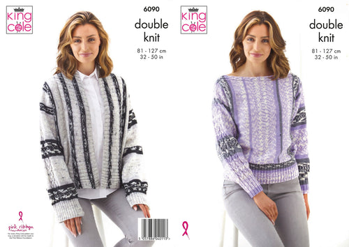 King Cole Double Knitting Pattern - Ladies Sweater & Jacket (6090)