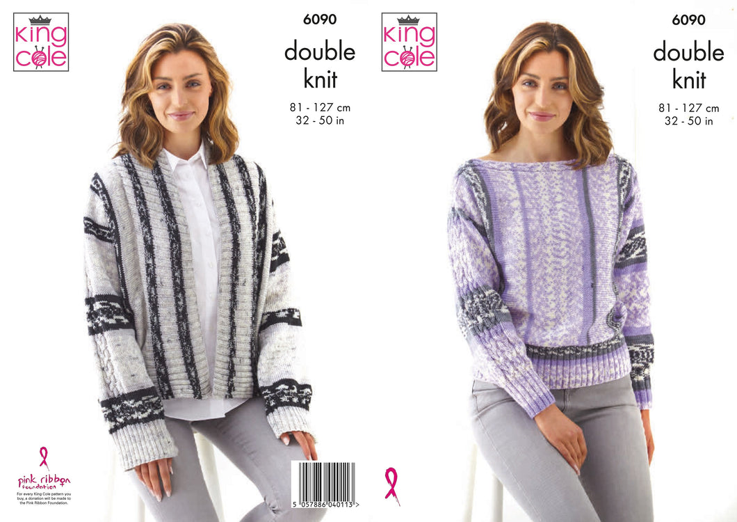 King Cole Double Knitting Pattern - Ladies Sweater & Jacket (6090)