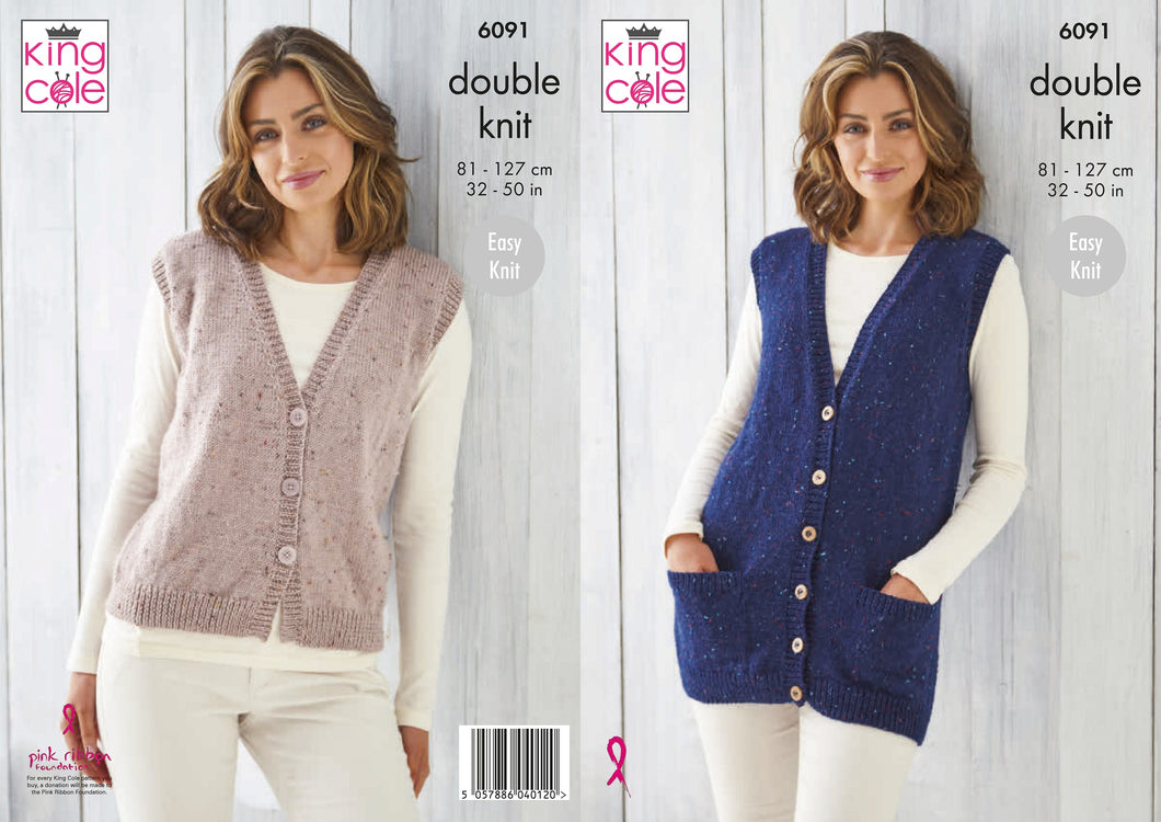 King Cole Double Knitting Pattern - Ladies Waistcoats (6091)
