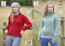 Load image into Gallery viewer, King Cole Aran Knitting Pattern - Ladies Sweaters (6098)