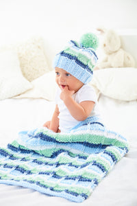 King Cole Chunky Knitting Pattern - Babies Blankets & Hat (6106)