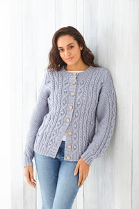 King Cole Wool Aran Knitting Pattern - Ladies Cabled Sweater & Cardigan (6108)