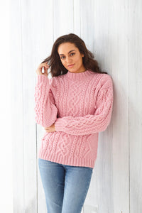 King Cole Wool Aran Knitting Pattern - Ladies Cabled Sweater & Cardigan (6108)
